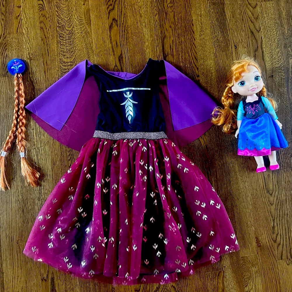 Anna costume or dress up, hair clip, Disney Anna doll.